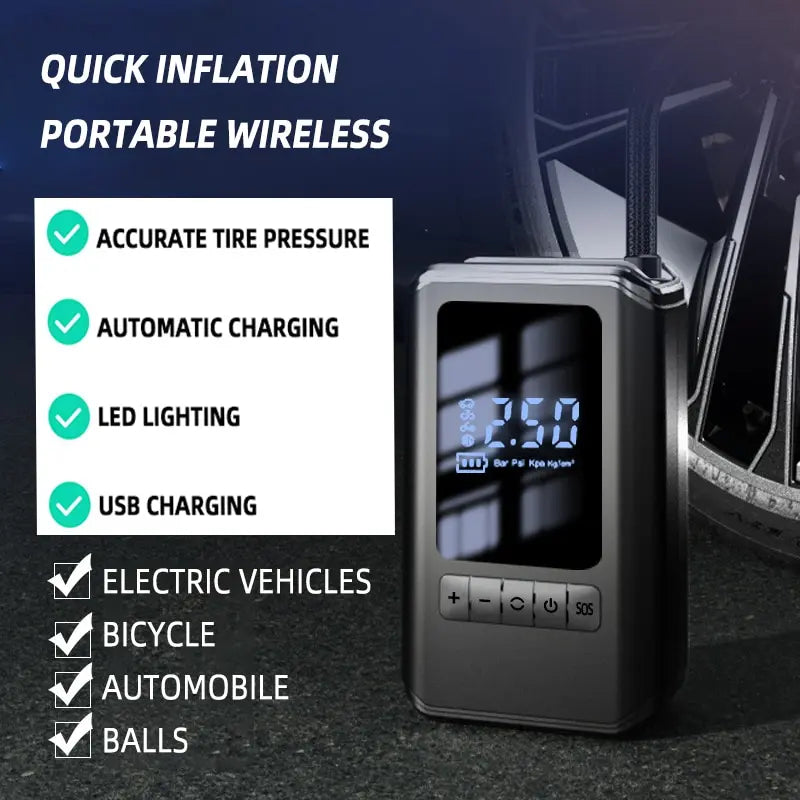 Bomba inflável portátil portátil de carregamento sem fio display digital carro motocicleta pneu multifuncioal bomba combinação .