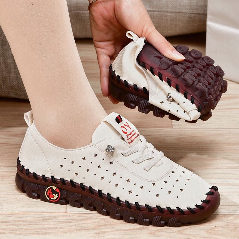 Tênis e sapatos Ortopédico mocassins de couro confortável para mulher .