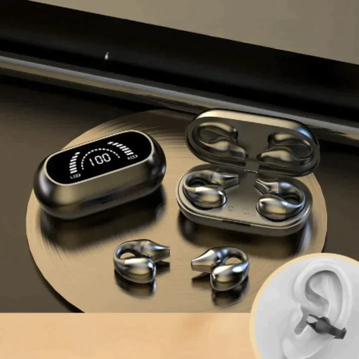 Fone de ouvido bluetooth de condução óssea - تجربة الصوت 